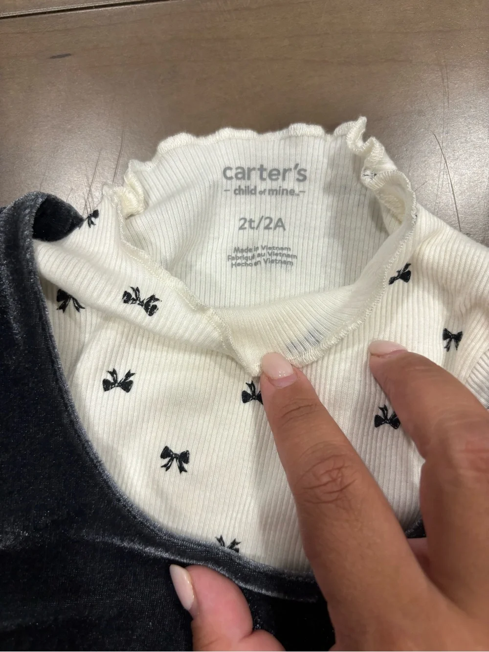 Carter's Black Velvet Jumper with Cream Bow-Print Top